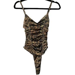 Urban Outfitters Ruched Animal Print Sleeveless Bodysuit